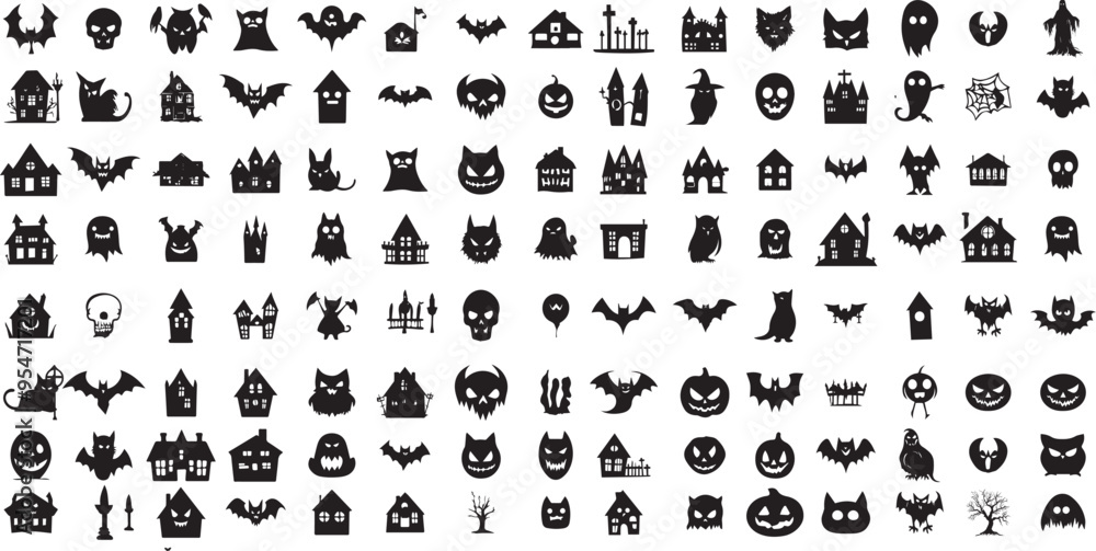 black and white halloween day icons set, ghost ,creepy tree,haunted house black and white halloween day icons set, ghost ,creepy tree,haunted house