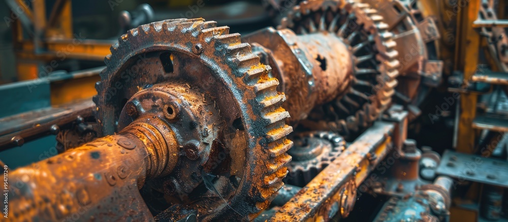 Image of corroded gear shafts. with copy space image. Place for adding text or design Image of corroded gear shafts. with copy space image. Place for adding text or design