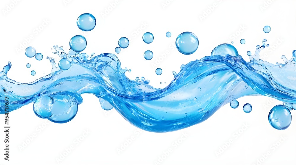 Blue Water Splash with Bubbles Isolated on White Blue Water Splash with Bubbles Isolated on White