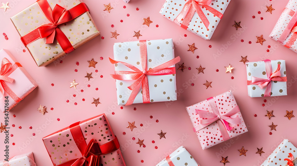 Gift Boxes, pink background Gift Boxes, pink background