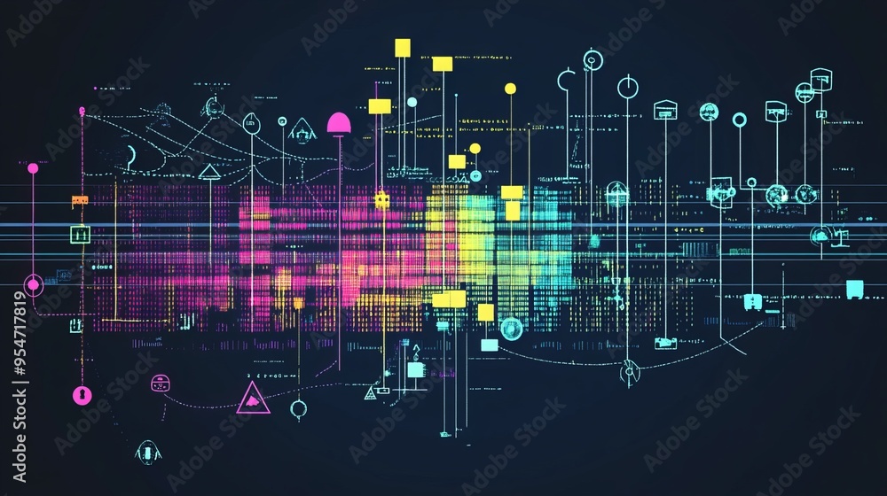 Obraz premium Computer Data Update: This line drawing depicts how computer data is updated. The top line shows the original data, while the bottom line shows the updated data. 