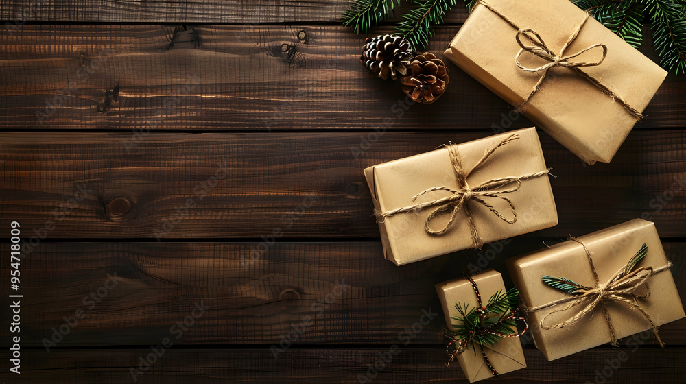 Gift Boxes, wooden background