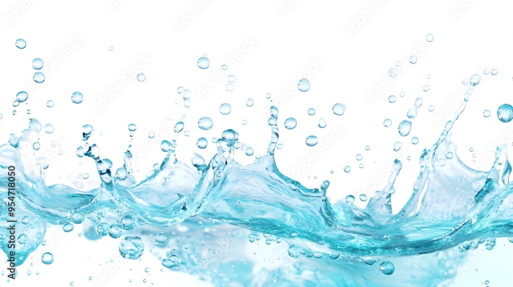 Blue Water Splash with Bubbles Isolated on White Blue Water Splash with Bubbles Isolated on White