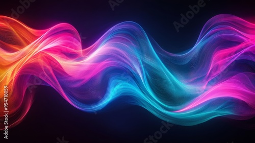 Abstract Neon Wave with Vibrant Colors and Delicate Lines