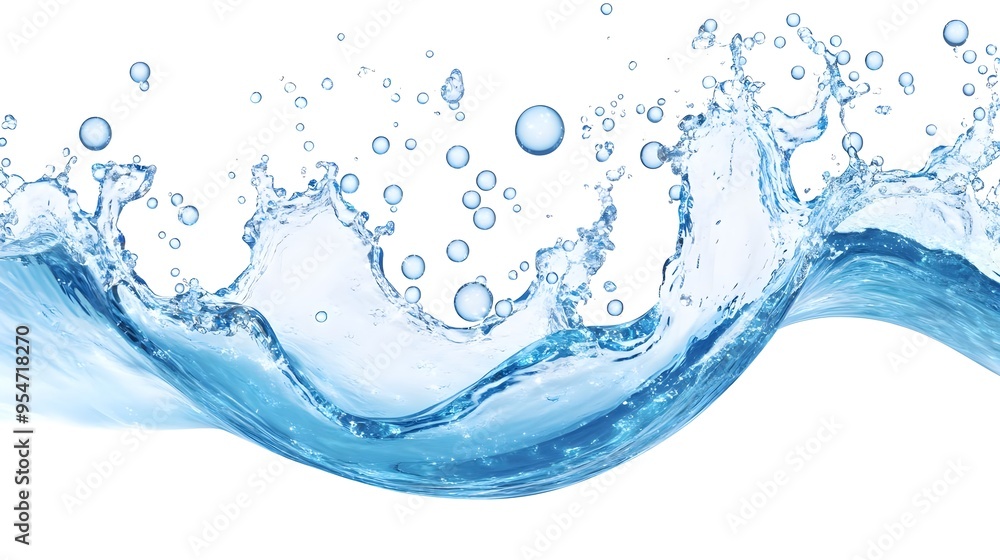 Blue Water Splash with Bubbles Isolated on White Blue Water Splash with Bubbles Isolated on White