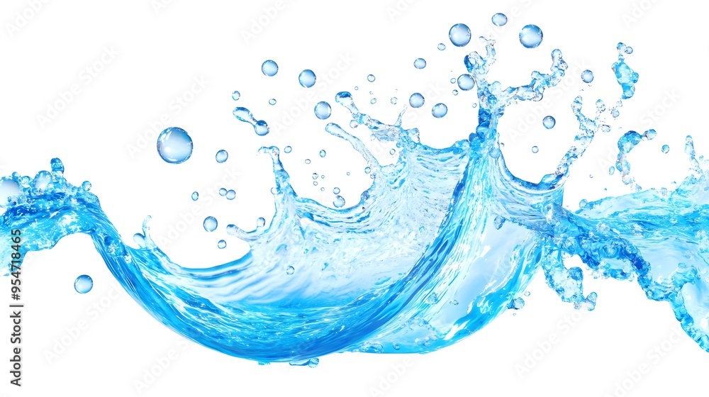 Blue Water Splash with Bubbles Isolated on White Blue Water Splash with Bubbles Isolated on White