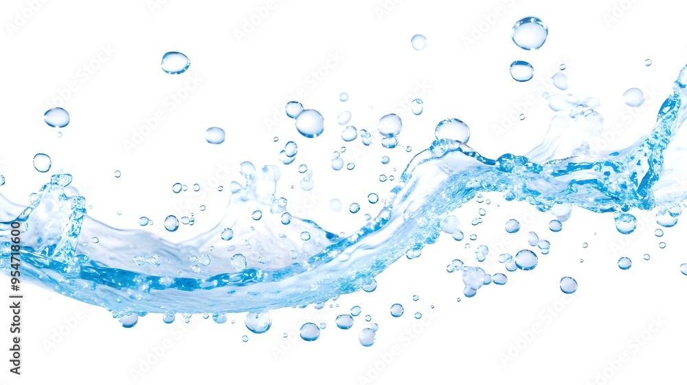 Blue Water Splash with Bubbles Isolated on White Blue Water Splash with Bubbles Isolated on White