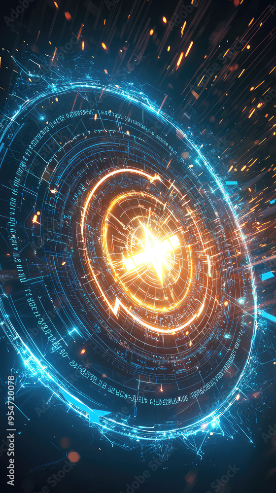 Obraz premium A Glowing Rune of the Digital Age: Where Mysticism Meets Technology in a Symphony of Light