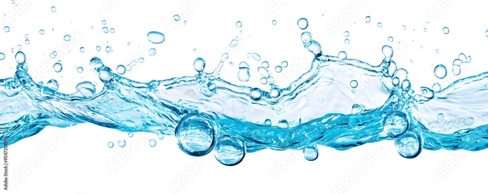 Blue Water Splash with Bubbles Isolated on White Blue Water Splash with Bubbles Isolated on White