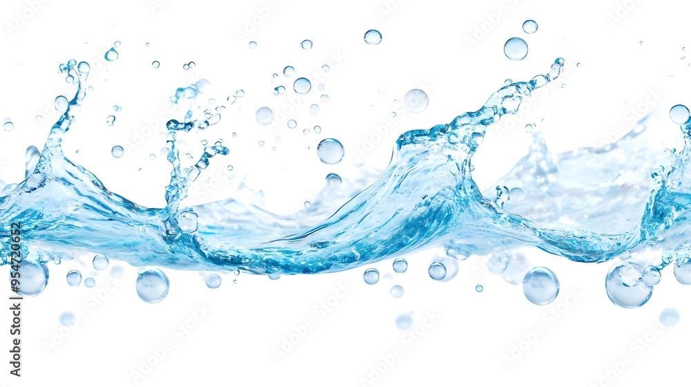 Blue Water Splash with Bubbles Isolated on White Background Blue Water Splash with Bubbles Isolated on White Background