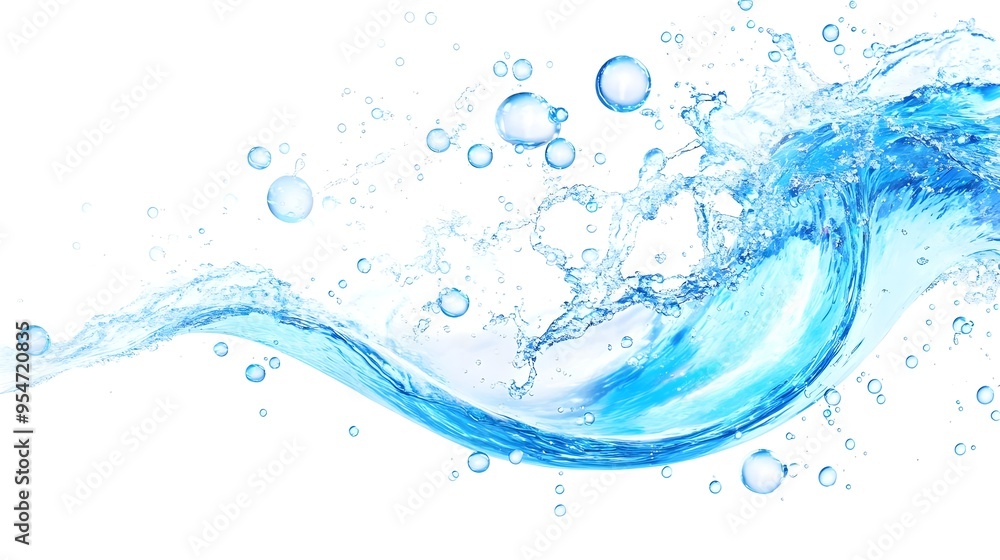 Blue Water Splash with Bubbles Isolated on White Background Blue Water Splash with Bubbles Isolated on White Background