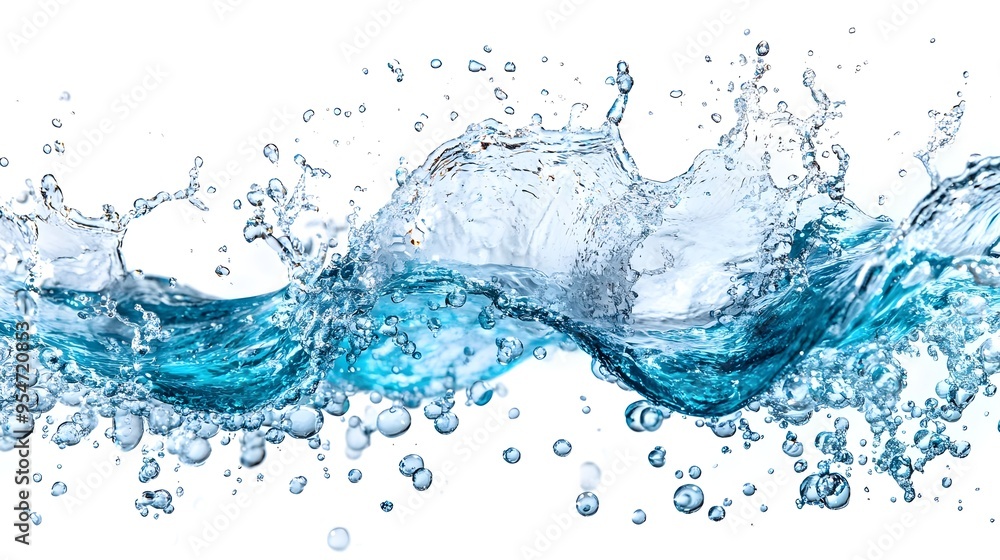 Blue Water Splash with Bubbles, Isolated on White Background Blue Water Splash with Bubbles, Isolated on White Background