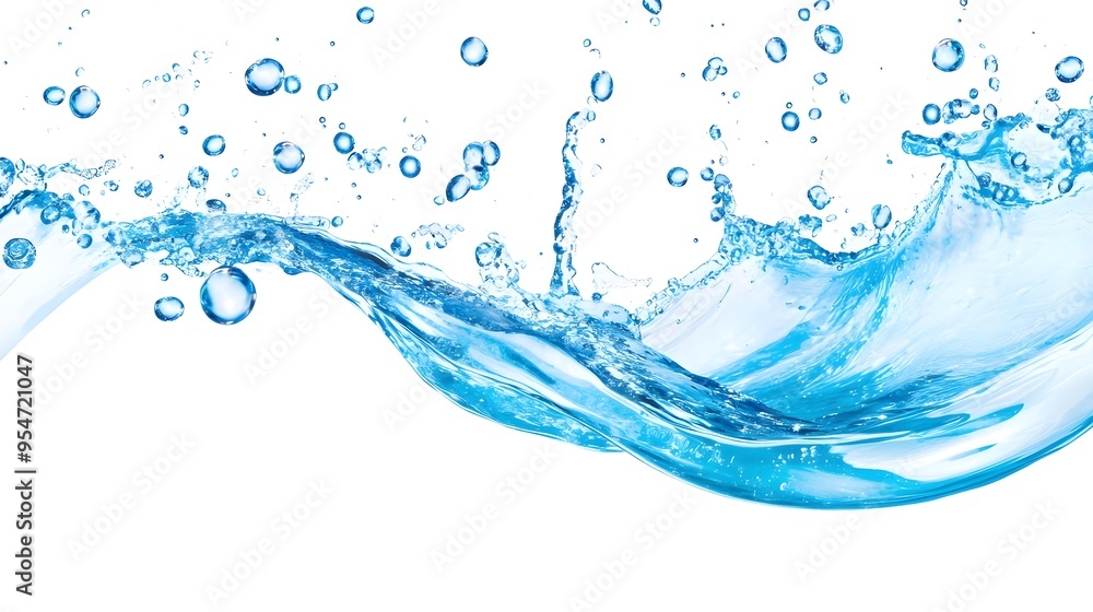 Obraz premium Blue Water Splash with Bubbles, Isolated on White Background