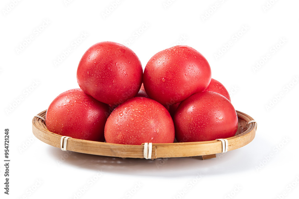 Fresh juicy tomato isolated on white background.