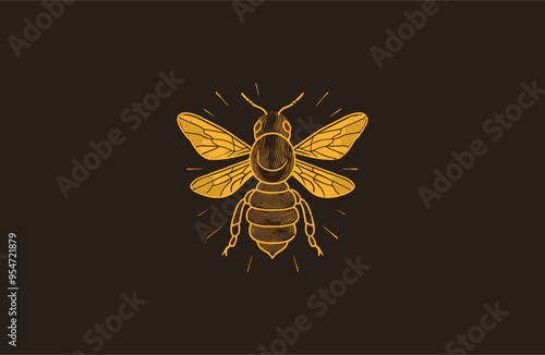 Honey bee logo vector icon illustration vintage style