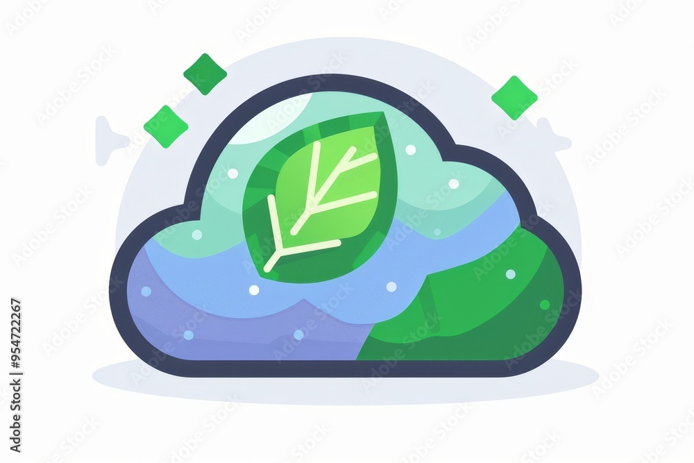 Green Leaf In Cloud Computing Icon, Sustainable Technology Concept With Green Gradient Design Green Leaf In Cloud Computing Icon, Sustainable Technology Concept With Green Gradient Design