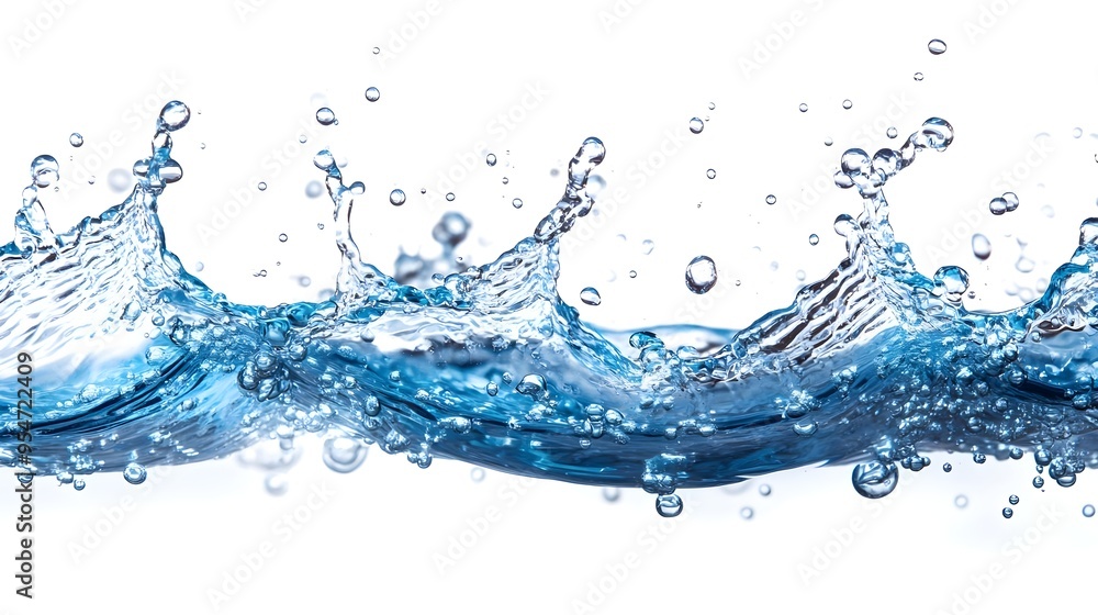 Blue Water Splash with Bubbles on White Background Blue Water Splash with Bubbles on White Background