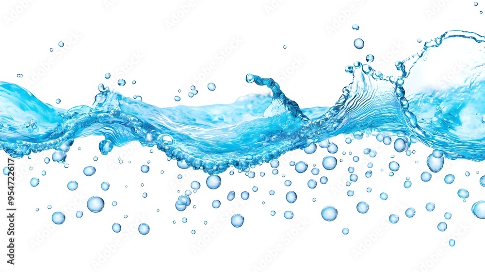 Blue Water Splash with Bubbles on White Background Blue Water Splash with Bubbles on White Background