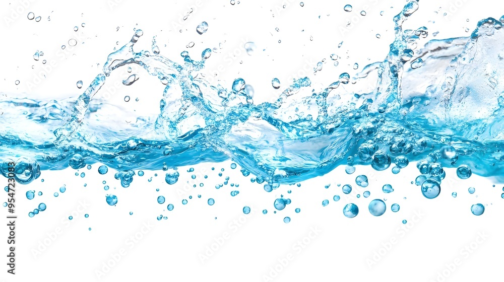 Blue Water Splash with Bubbles on White Background Blue Water Splash with Bubbles on White Background