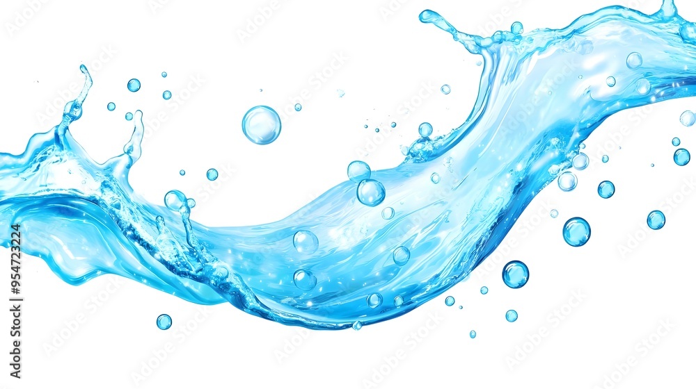 Blue Water Splash with Bubbles on White Background Blue Water Splash with Bubbles on White Background
