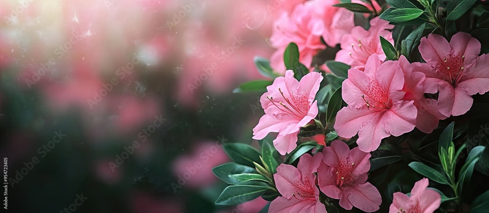 Beautiful pink azalea flowers with a background of Desert Rose. with copy space image. Place for adding text or design Beautiful pink azalea flowers with a background of Desert Rose. with copy space image. Place for adding text or design