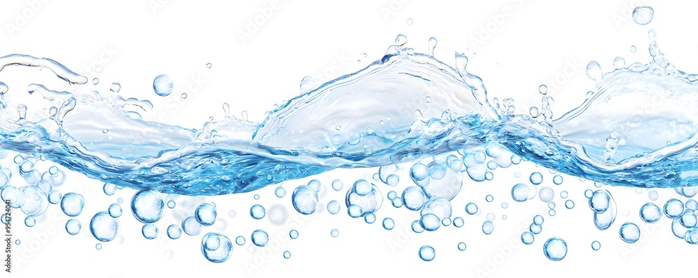 Blue Water Splash with Bubbles on White Background Blue Water Splash with Bubbles on White Background