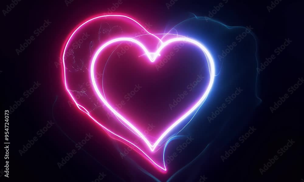 Neon hearts with a smooth, pulsating animation, seamlessly transitioning in and out against a dark, abstract background. Neon hearts with a smooth, pulsating animation, seamlessly transitioning in and out against a dark, abstract background.