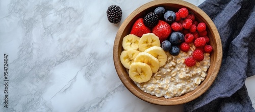 Oatmeal is in a wooden plat...