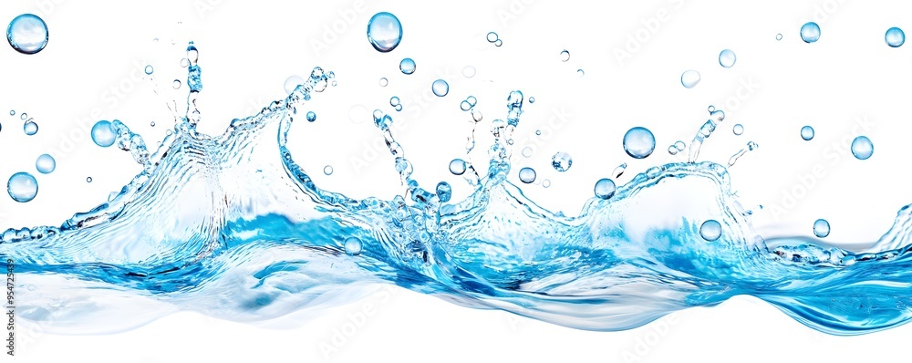 Blue Water Splash with Bubbles on White Background Blue Water Splash with Bubbles on White Background