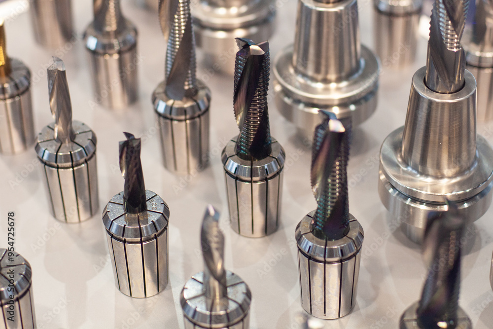 Precision Metal Milling Tools Close-Up Precision Metal Milling Tools Close-Up