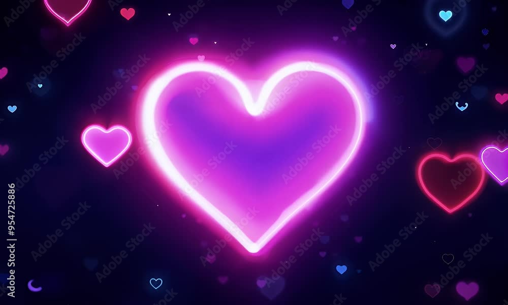 Neon hearts with a smooth, pulsating animation, seamlessly transitioning in and out against a dark, abstract background. Neon hearts with a smooth, pulsating animation, seamlessly transitioning in and out against a dark, abstract background.