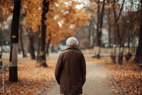 Dramatic quiet autumn scene, sad minded person contemplating rainy day, Generative AI