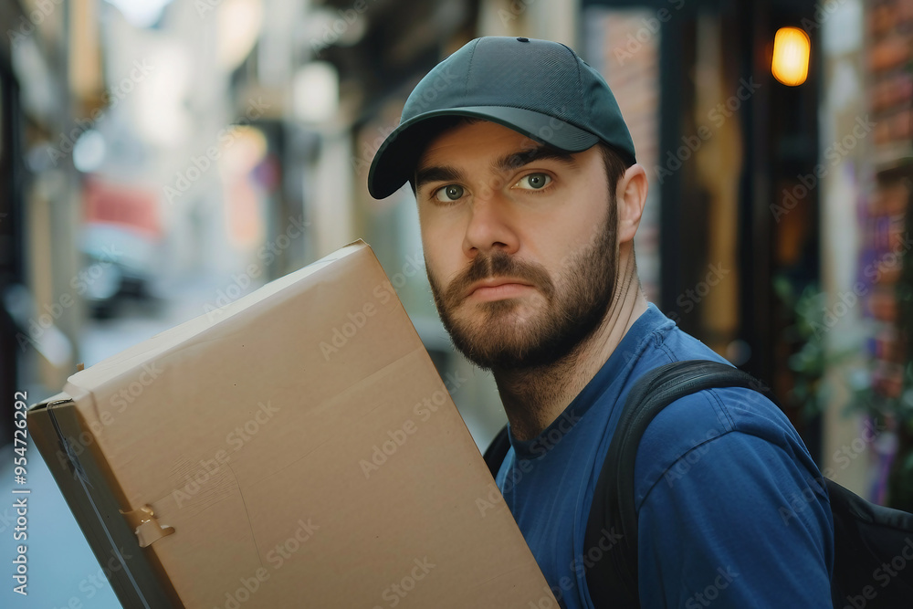 Delivery service in work, courier person guy delivering package straight to client house, Generative AI Delivery service in work, courier person guy delivering package straight to client house, Generative AI