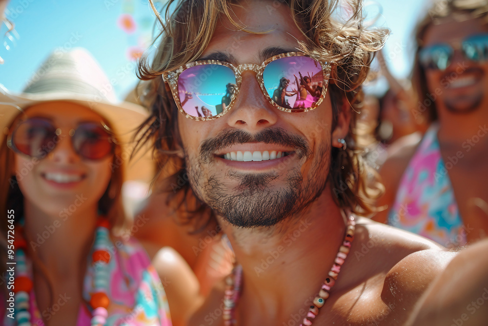 Man summer vacation pool beach party take photo photography selfie generative ai Man summer vacation pool beach party take photo photography selfie generative ai