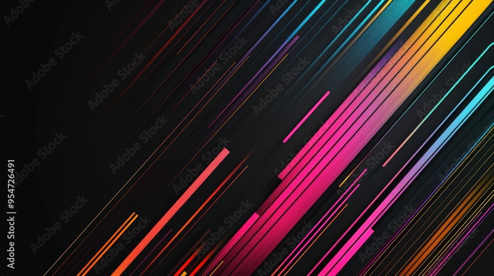A line of colorful lines on a black background, geometric abstract art. A line of colorful lines on a black background, geometric abstract art.