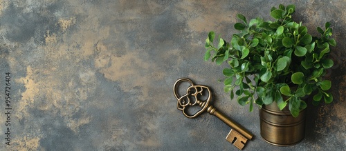 Vintage brass key and handl...