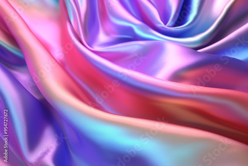 Luminescent Elegance Colorful abstract holographic surface with waves.