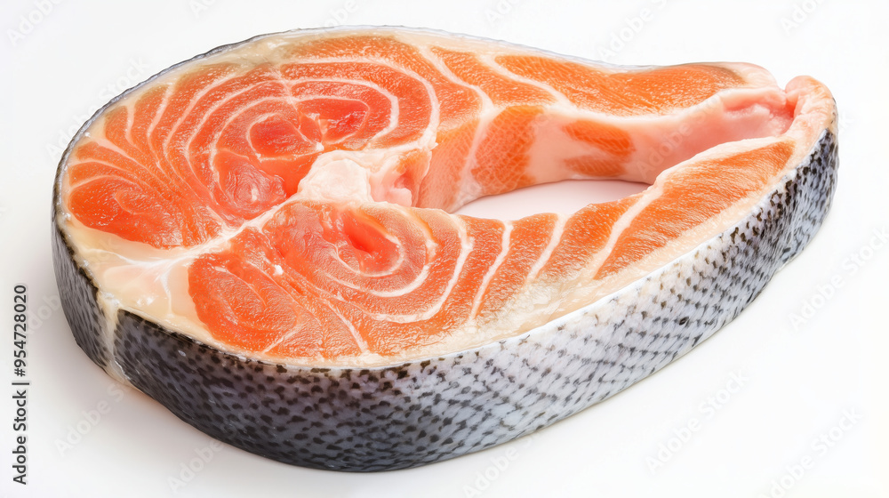 Raw salmon steaks. Salmon, trout, steak, piece of fresh raw fish on a white background. Fish fillet. Seafood. Delicacy. Raw salmon steaks. Salmon, trout, steak, piece of fresh raw fish on a white background. Fish fillet. Seafood. Delicacy.