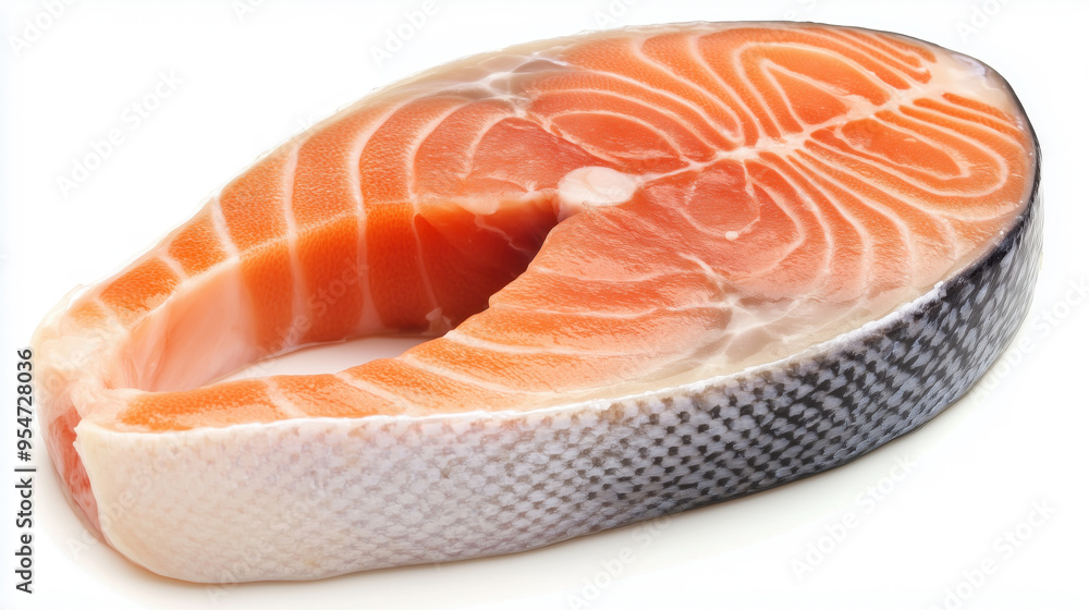 Raw salmon steaks. Salmon, trout, steak, piece of fresh raw fish on a white background. Fish fillet. Seafood. Delicacy. Raw salmon steaks. Salmon, trout, steak, piece of fresh raw fish on a white background. Fish fillet. Seafood. Delicacy.