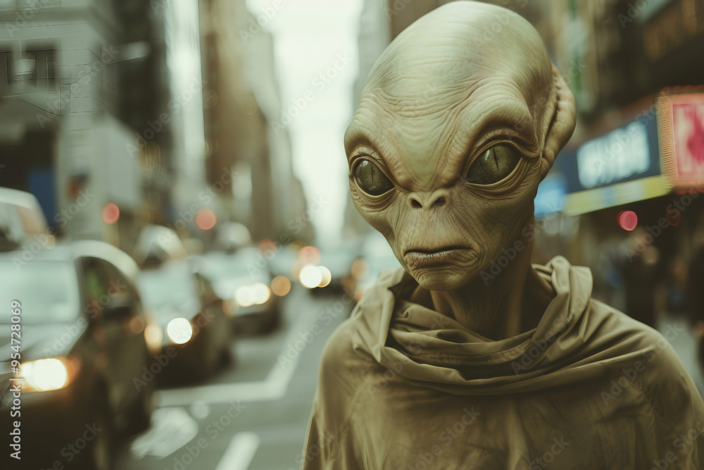 UFO space visitor alien on Earth living human life with everyday routine staff, Generative AI UFO space visitor alien on Earth living human life with everyday routine staff, Generative AI