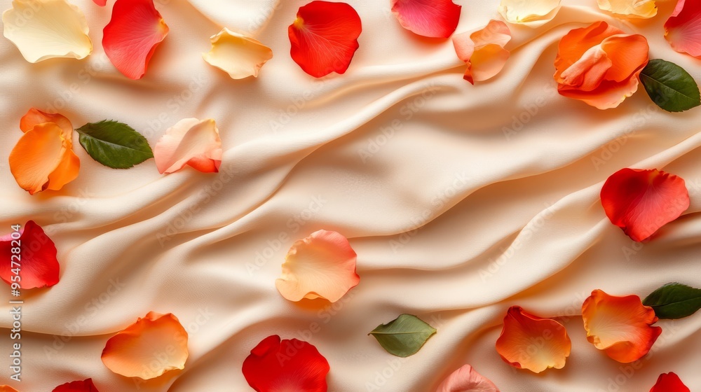 Rose Petals Scattered on a Peach Fabric Rose Petals Scattered on a Peach Fabric