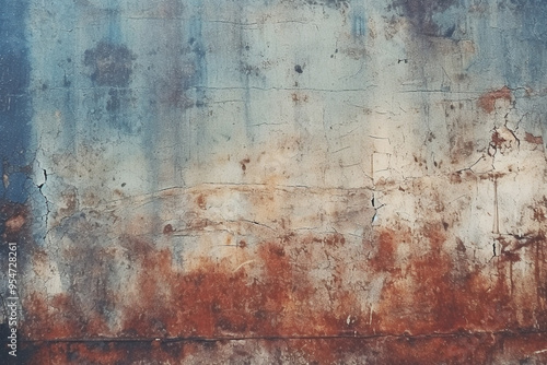 A painting featuring a color scheme of red, blue, and brown on a retro wall background