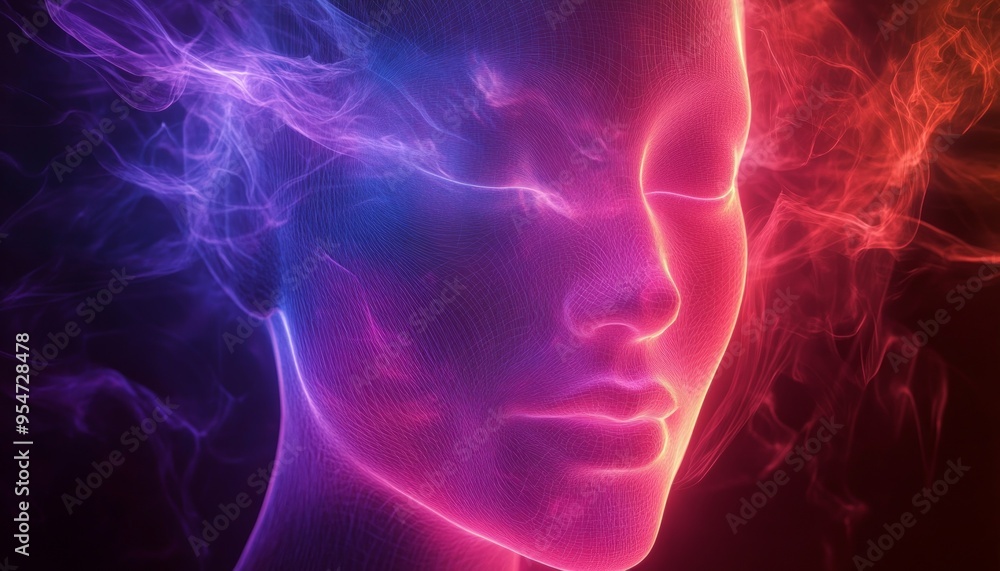 Ethereal Face of a Spectral Entity in Blue and Orange Mist Ethereal Face of a Spectral Entity in Blue and Orange Mist