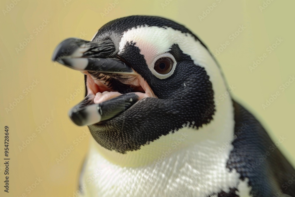 Naklejka premium Close-Up of a Happy Penguin Against an Orange Background