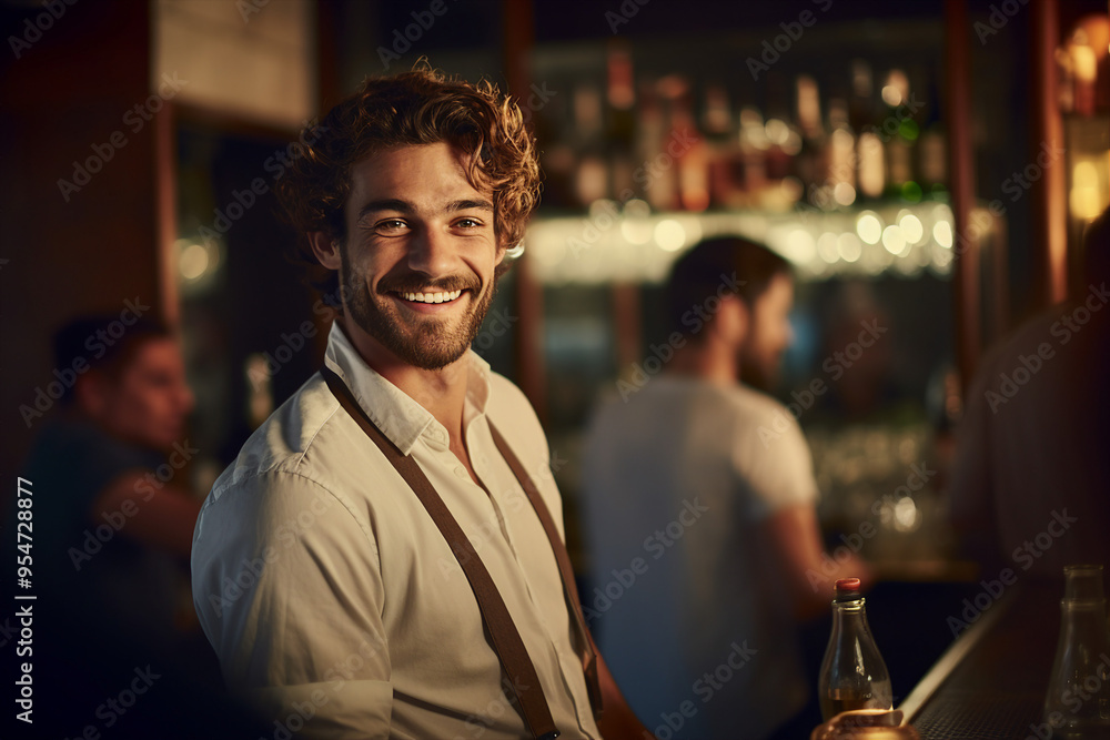 Classic bar pub with professional bartender barkeeper barman, Generative AI illustration photo Classic bar pub with professional bartender barkeeper barman, Generative AI illustration photo