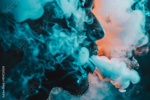 Promotion of electronic cigarette vape unhealthy habit lifestyle, vibrant colorful Generative AI photo