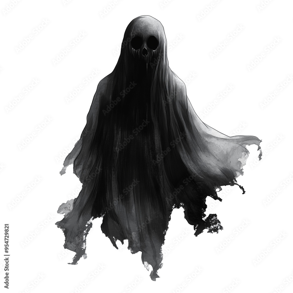 Illustration of a scary ghost for the Halloween holiday, png without background Illustration of a scary ghost for the Halloween holiday, png without background
