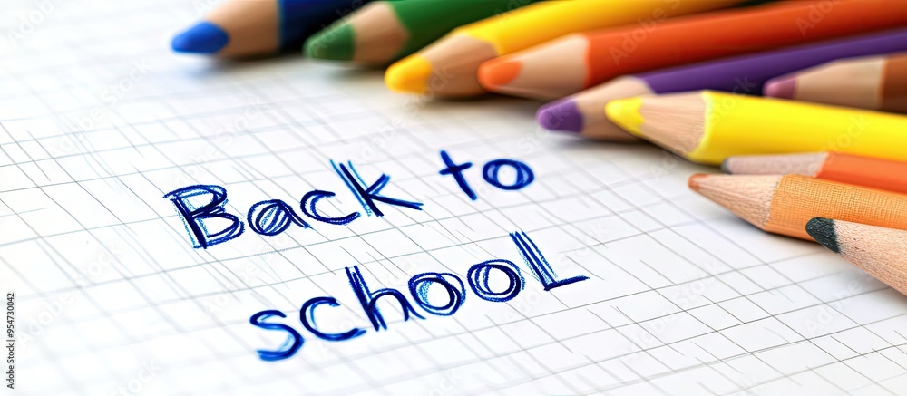 Back to school written on white paper with crayon. with copy space image. Place for adding text or design Back to school written on white paper with crayon. with copy space image. Place for adding text or design