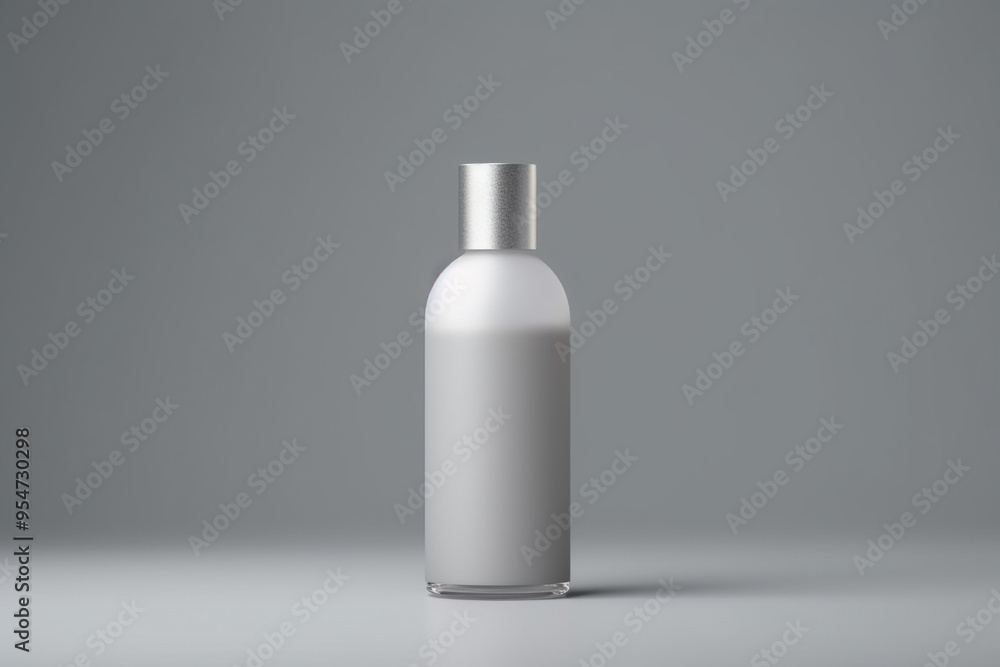 A white bottle with a silver cap Small plastic bottle with metallic cap A white bottle with a silver cap Small plastic bottle with metallic cap