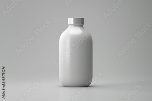 A white bottle with a silver cap Water bottle thermos mockup